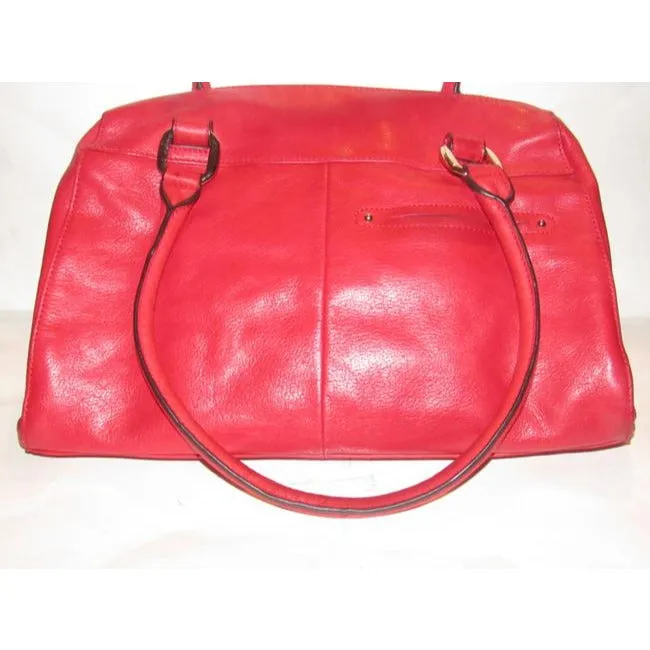 B Makowsky Cherry Red Leather Satchel With Muted Gold Accents