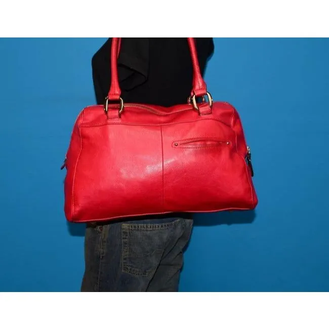 B Makowsky Cherry Red Leather Satchel With Muted Gold Accents