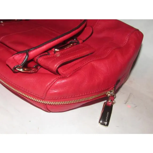 B Makowsky Cherry Red Leather Satchel With Muted Gold Accents