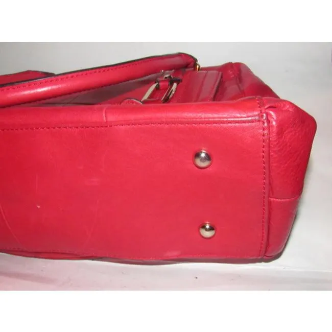 B Makowsky Cherry Red Leather Satchel With Muted Gold Accents
