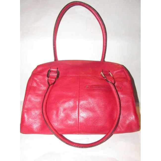 B Makowsky Cherry Red Leather Satchel With Muted Gold Accents