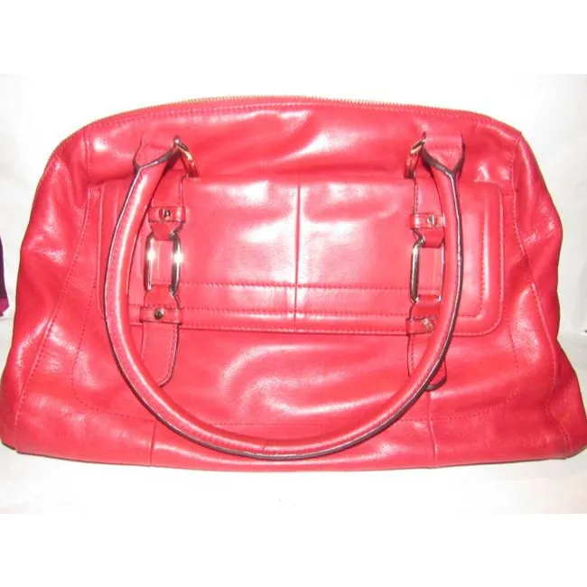 B Makowsky Cherry Red Leather Satchel With Muted Gold Accents