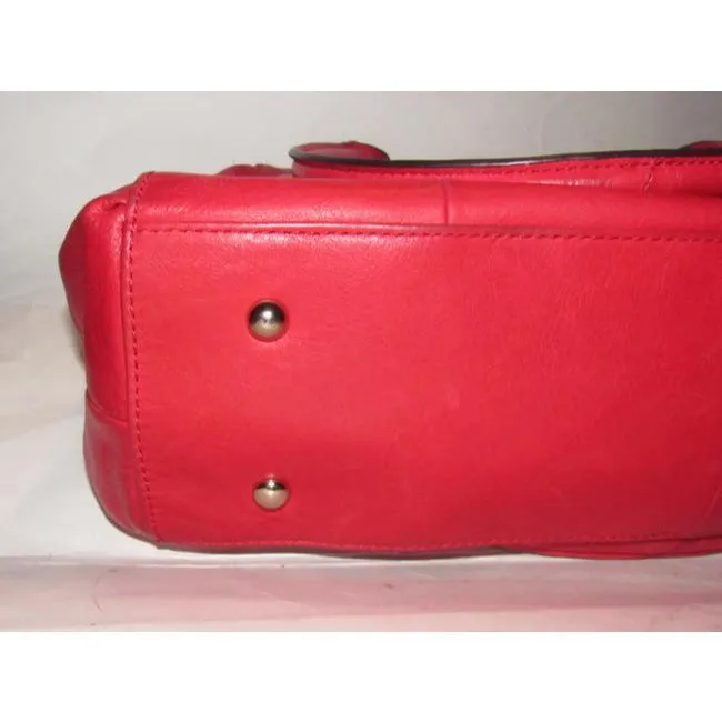 B Makowsky Cherry Red Leather Satchel With Muted Gold Accents