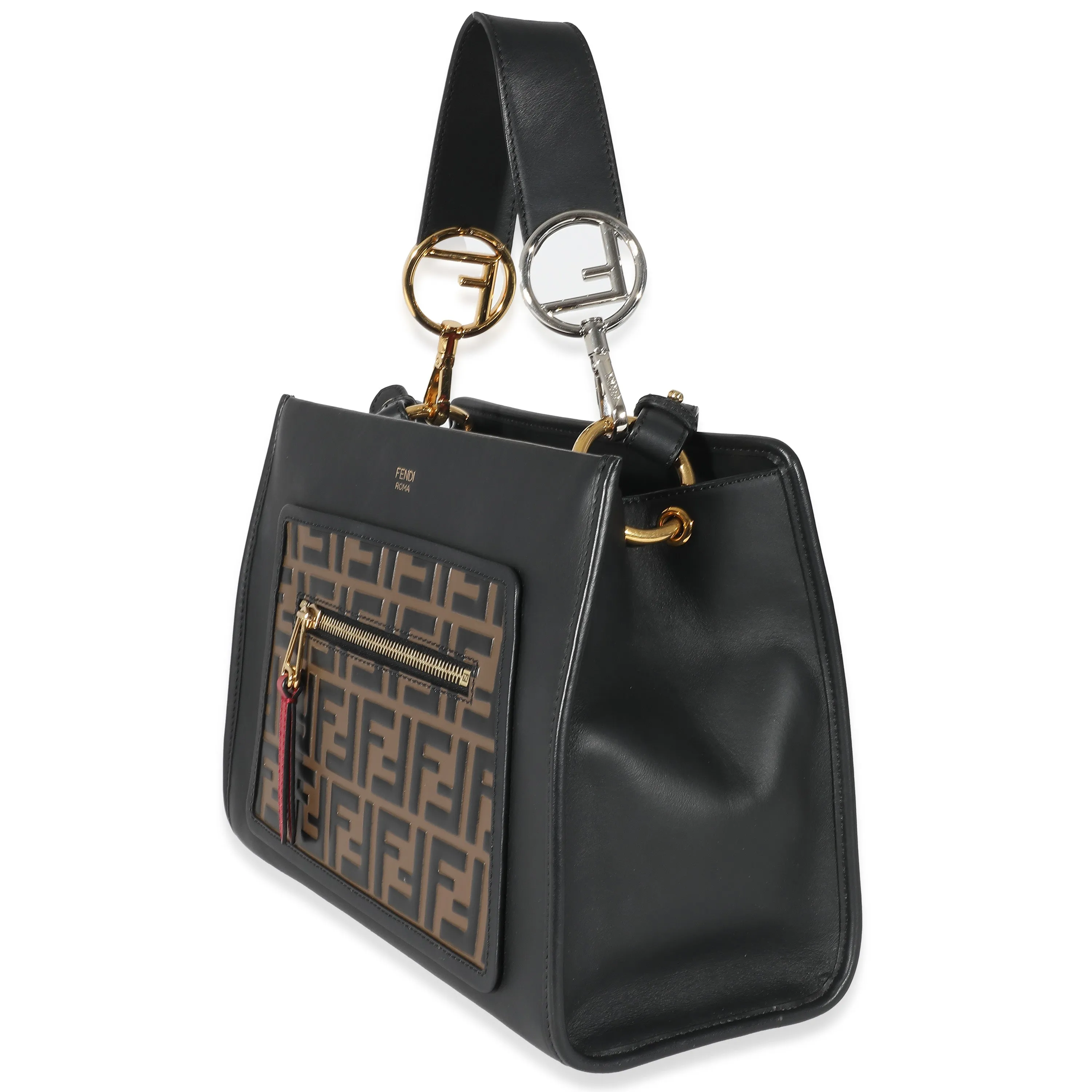 Black Zucca Embossed Leather Small Runaway Satchel