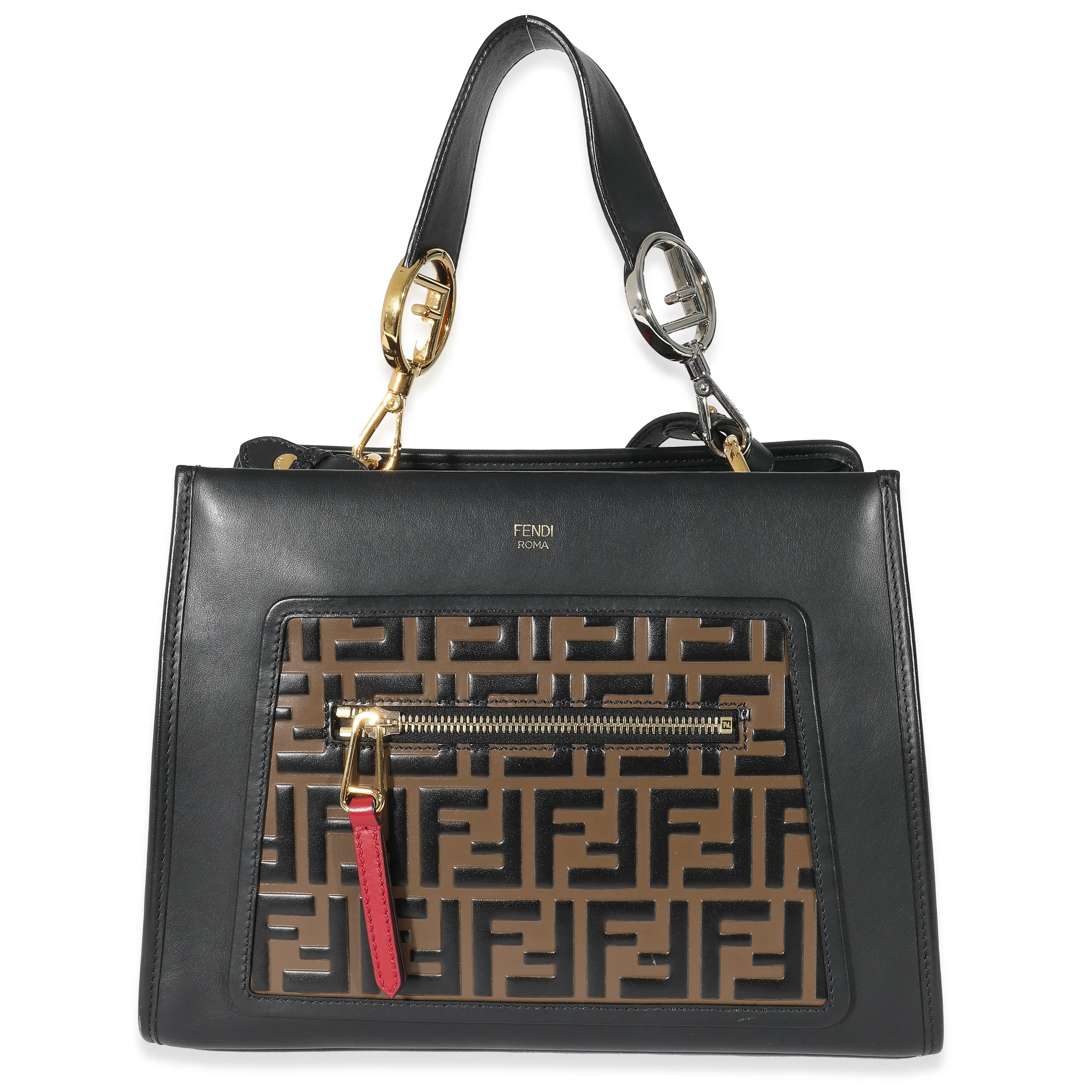 Black Zucca Embossed Leather Small Runaway Satchel