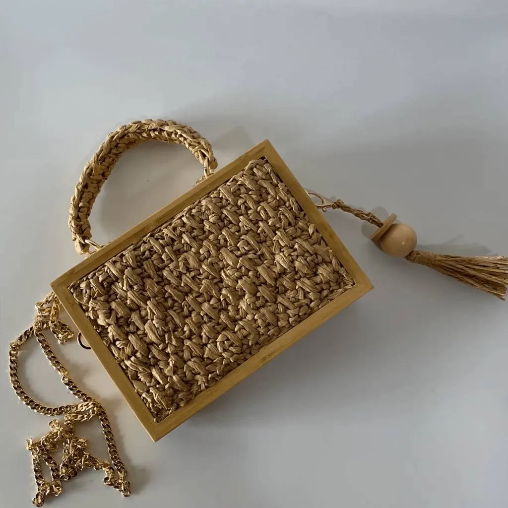 Boho Chic Bamboo Tassel Woven Crossbody Bag