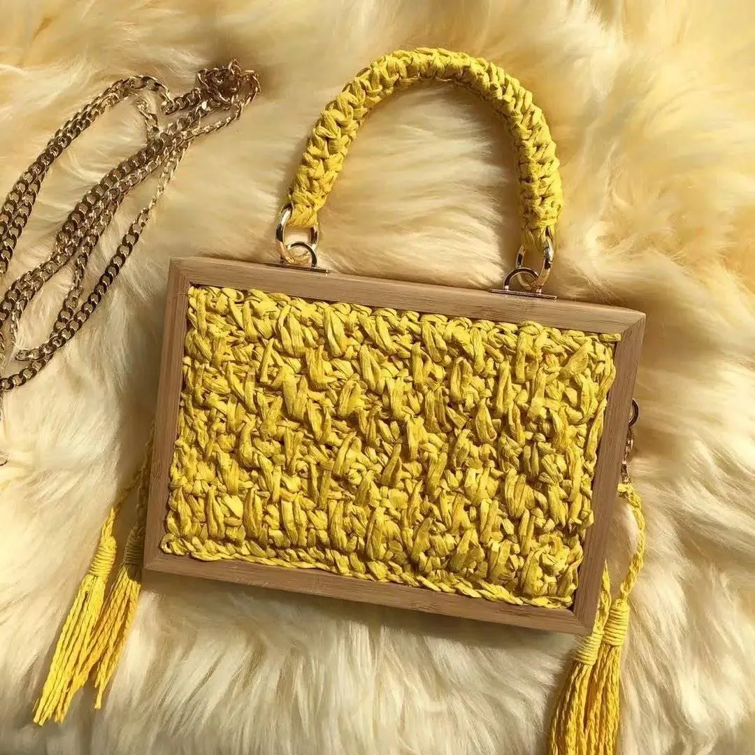 Boho Chic Bamboo Tassel Woven Crossbody Bag