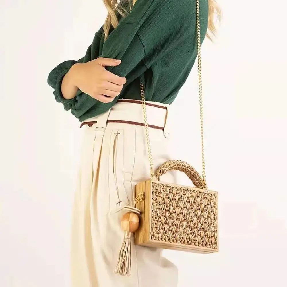 Boho Chic Bamboo Tassel Woven Crossbody Bag