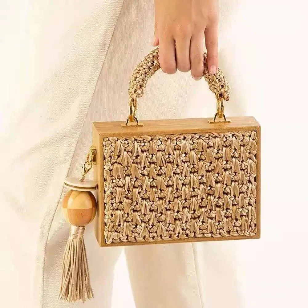 Boho Chic Bamboo Tassel Woven Crossbody Bag