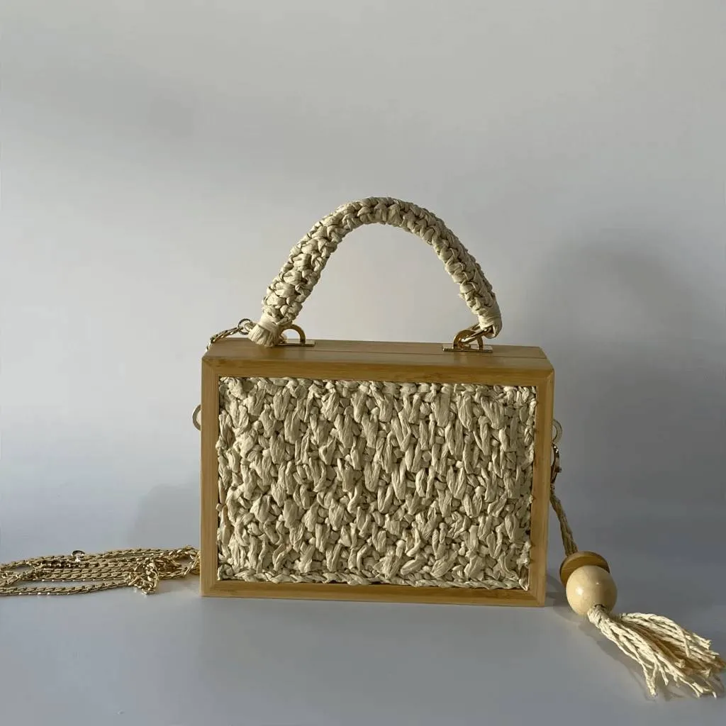 Boho Chic Bamboo Tassel Woven Crossbody Bag