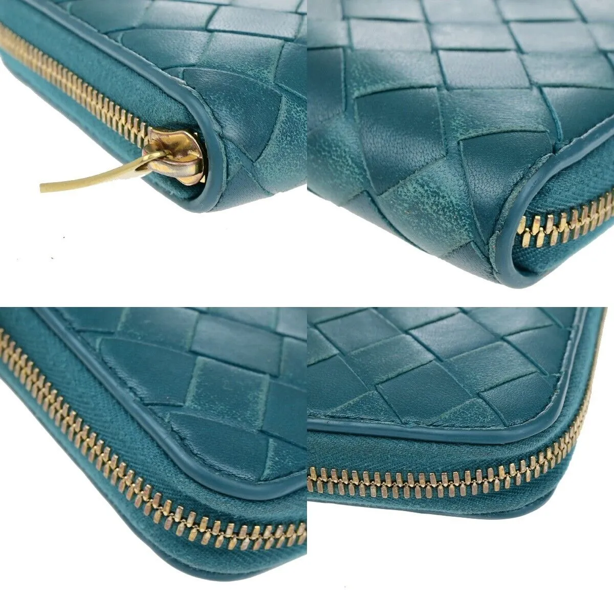 Bottega Veneta Zip Around Wallet Green Leather Wallet  (Pre-Owned)