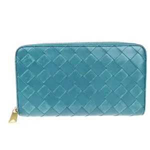 Bottega Veneta Zip Around Wallet Green Leather Wallet  (Pre-Owned)