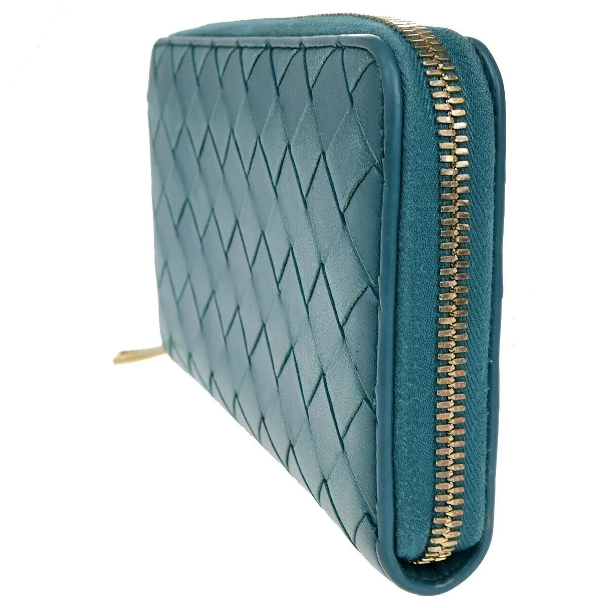 Bottega Veneta Zip Around Wallet Green Leather Wallet  (Pre-Owned)