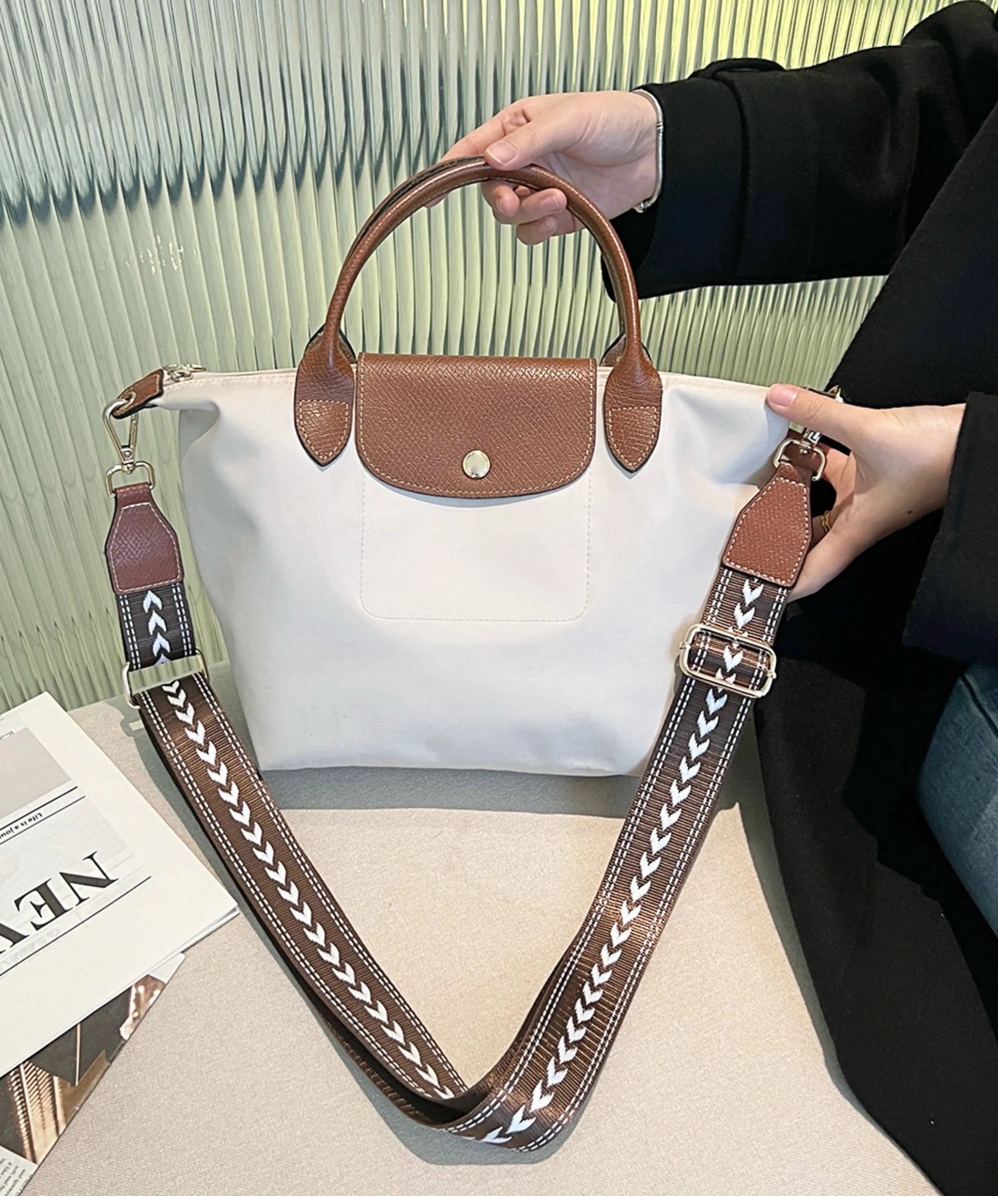 Canvas Wide Shoulder Strap for Le Pliage Original Bag (Small Size) – 3.7cm Width, Handmade Adjustable Strap