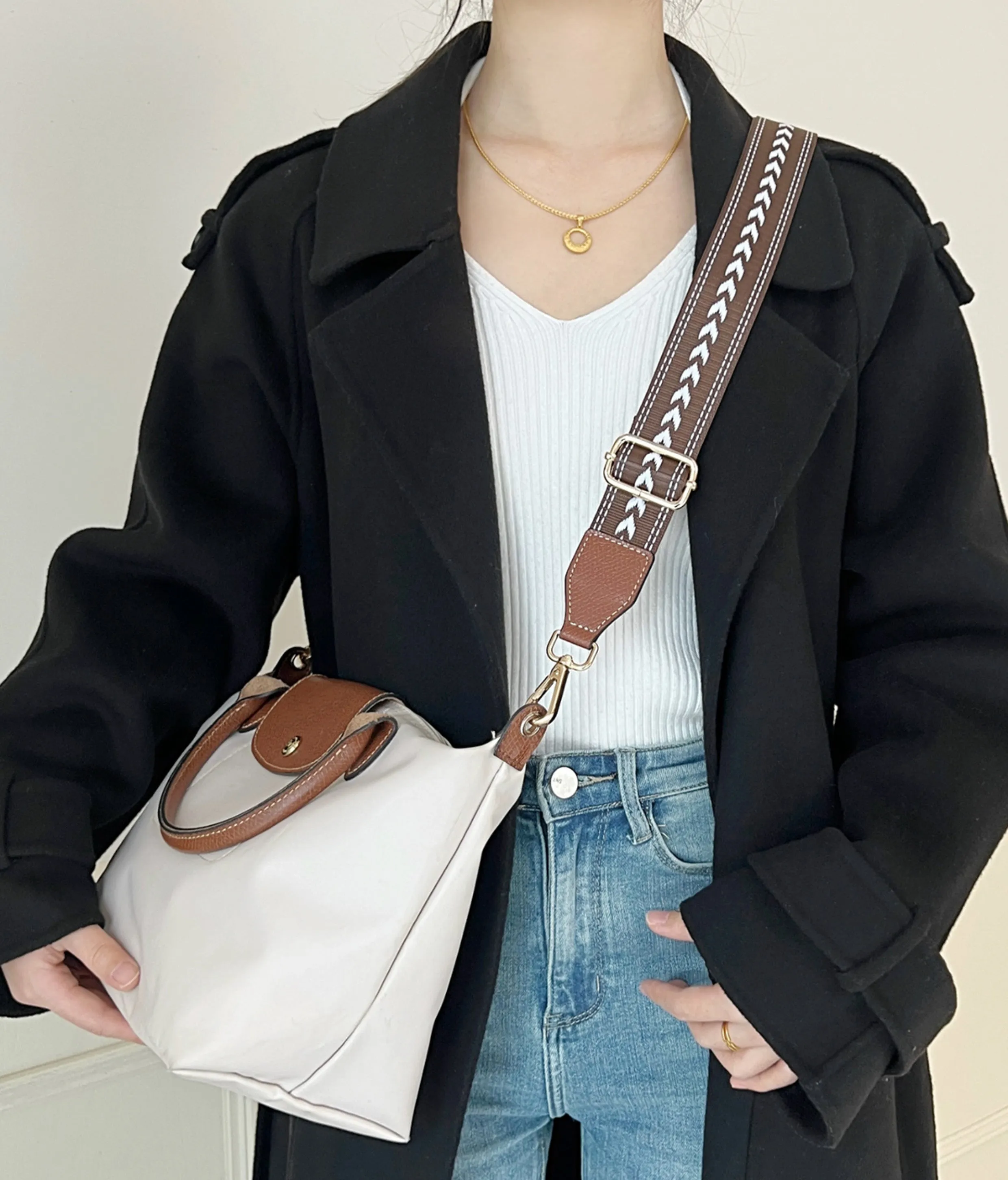Canvas Wide Shoulder Strap for Le Pliage Original Bag (Small Size) – 3.7cm Width, Handmade Adjustable Strap
