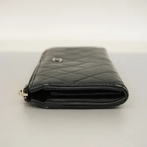 CHANEL   Matelasse Long Wallet Silver Metal Fittings Women's Caviar Leather