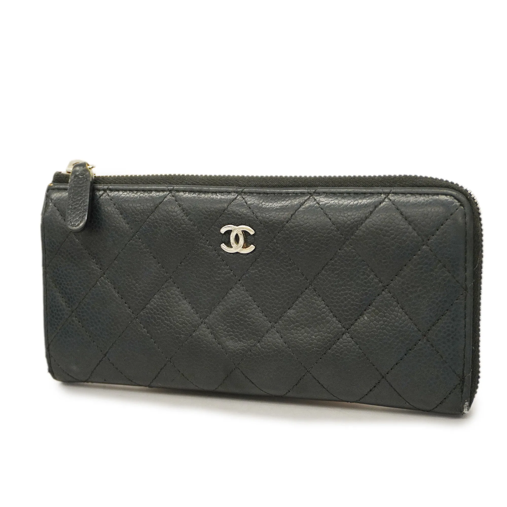 CHANEL   Matelasse Long Wallet Silver Metal Fittings Women's Caviar Leather