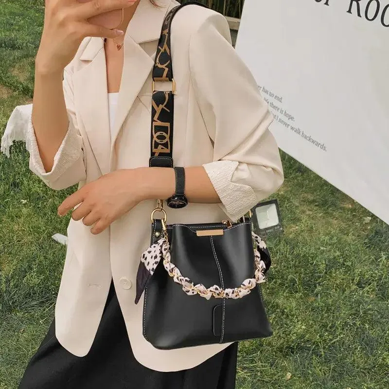 Chic Chain-Detail Bucket Handbag