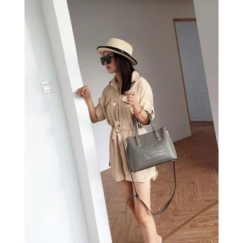CrocLuxe Exotic Leather Zipper Top-handle Shoulder Bag