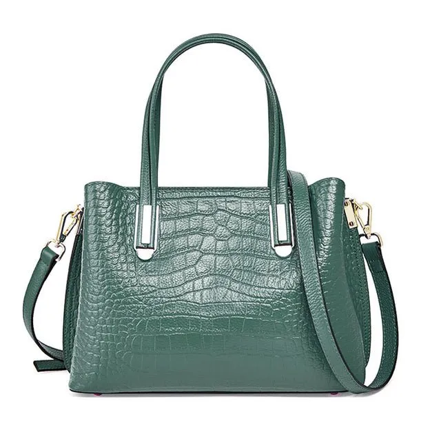 CrocLuxe Exotic Leather Zipper Top-handle Shoulder Bag