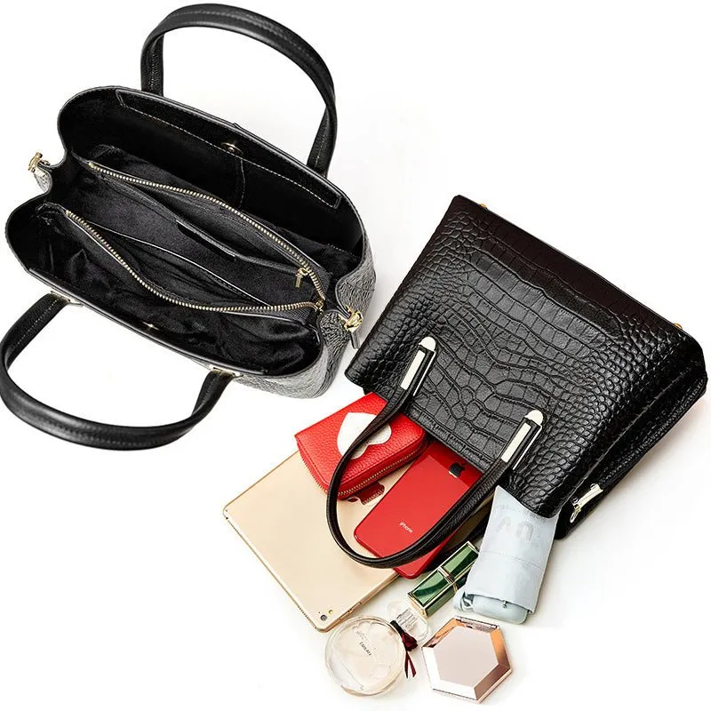 CrocLuxe Exotic Leather Zipper Top-handle Shoulder Bag