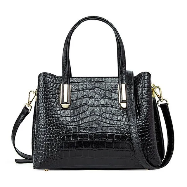 CrocLuxe Exotic Leather Zipper Top-handle Shoulder Bag
