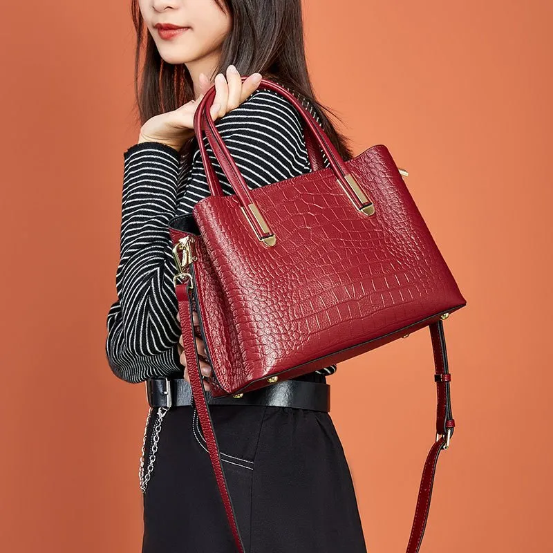 CrocLuxe Exotic Leather Zipper Top-handle Shoulder Bag