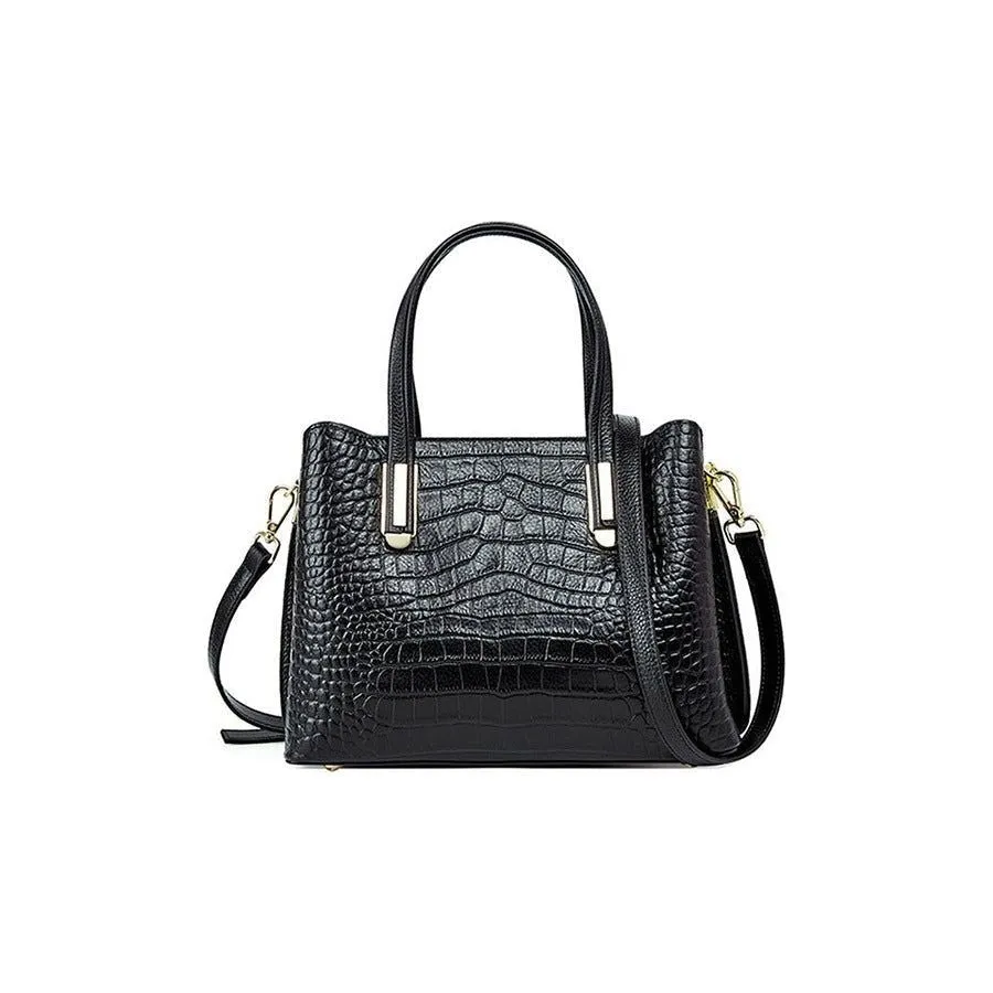 CrocLuxe Exotic Leather Zipper Top-handle Shoulder Bag
