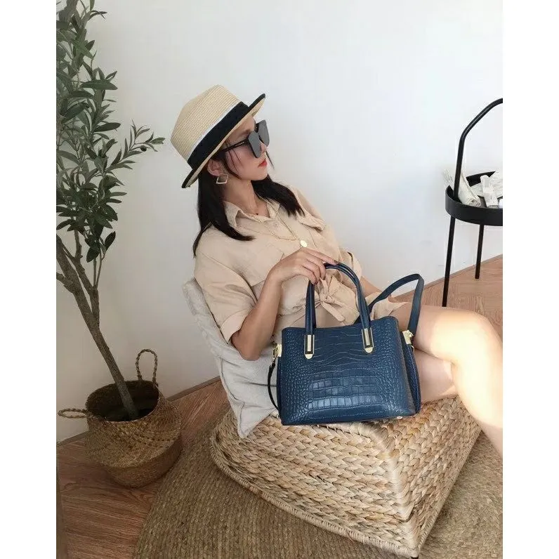 CrocLuxe Exotic Leather Zipper Top-handle Shoulder Bag