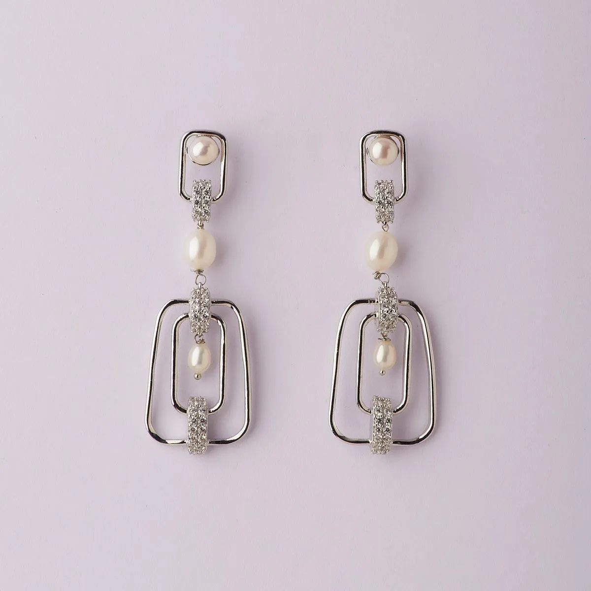 Dainty Stone Studded Rhodium Stylish Earring