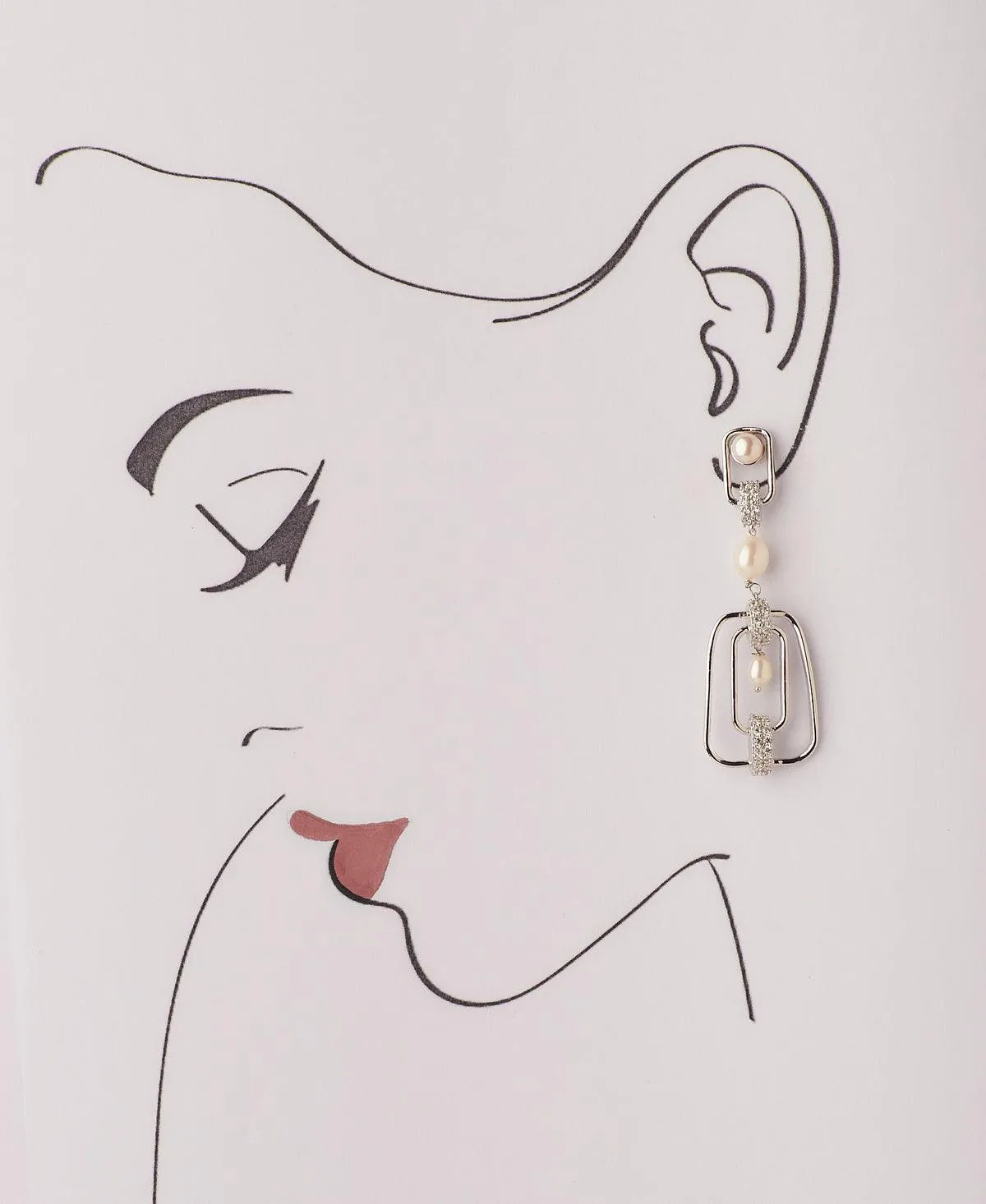 Dainty Stone Studded Rhodium Stylish Earring