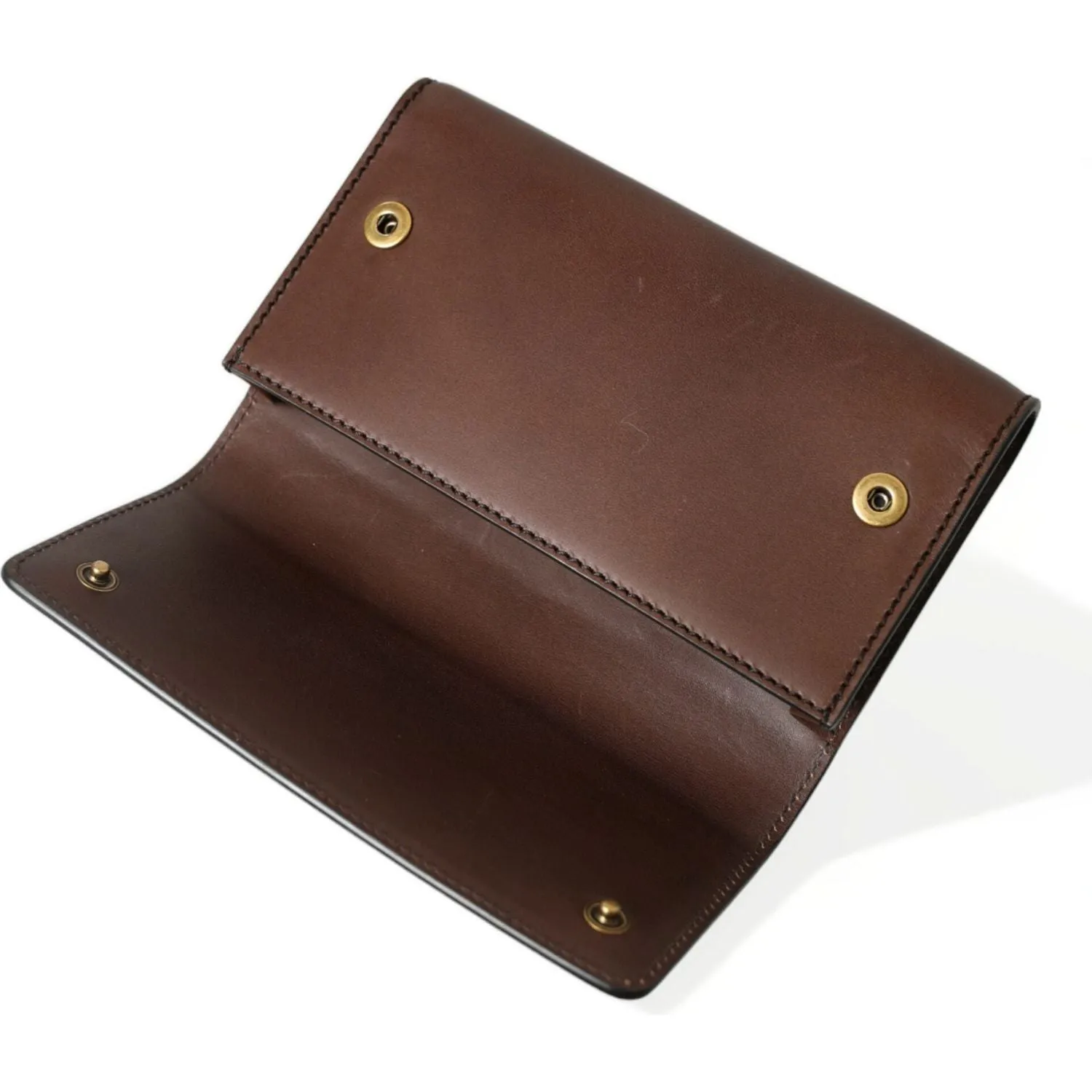 Dolce & Gabbana Chic Brown Leather Shoulder Bag with Gold Detailing