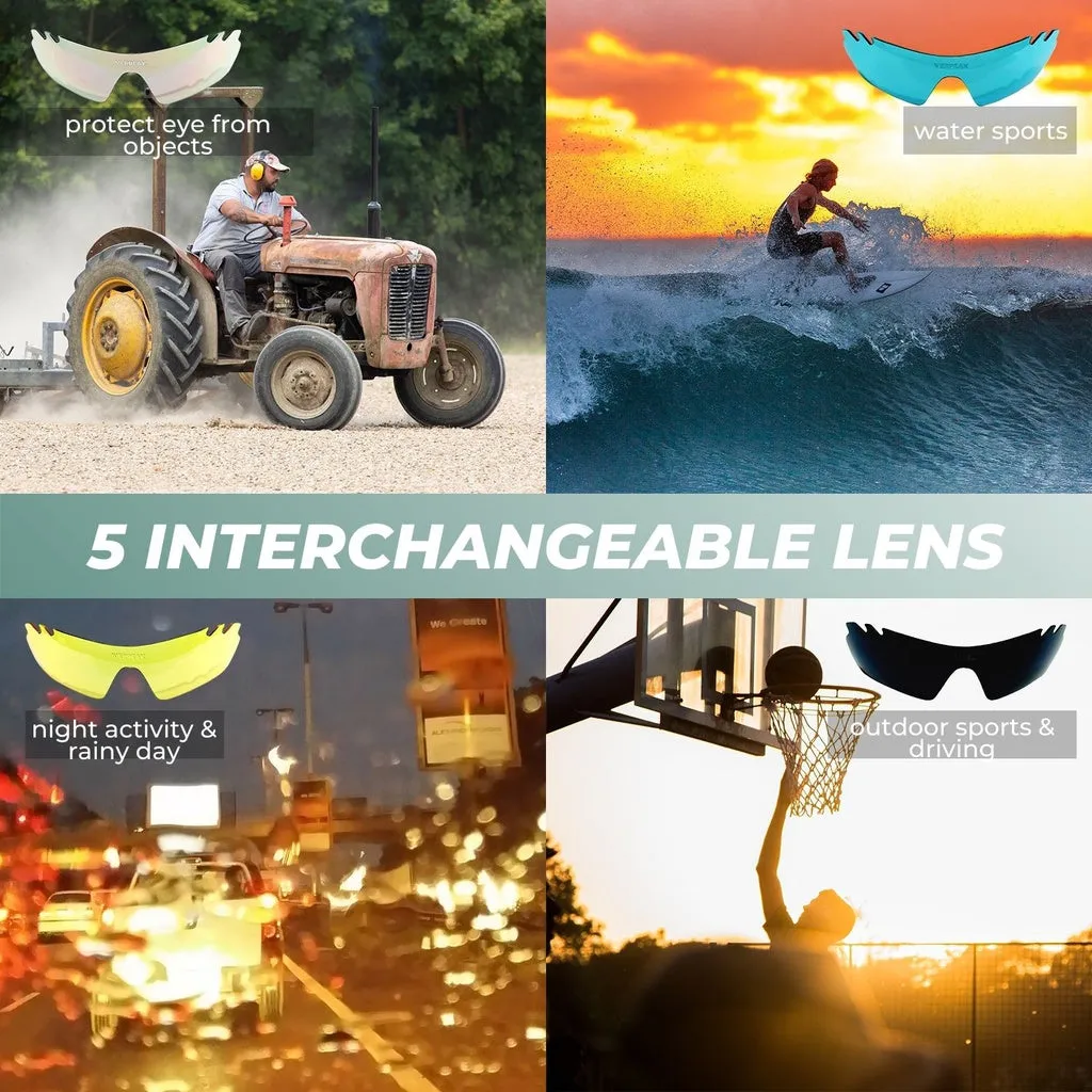 Durable UV400 Sport Sunglasses with 5 Lenses, Verpeak
