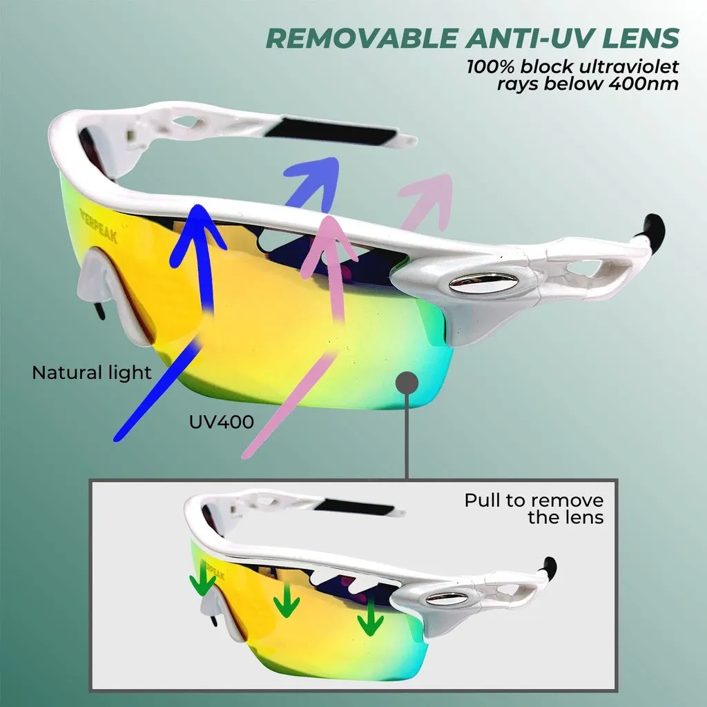 Durable UV400 Sport Sunglasses with 5 Lenses, Verpeak