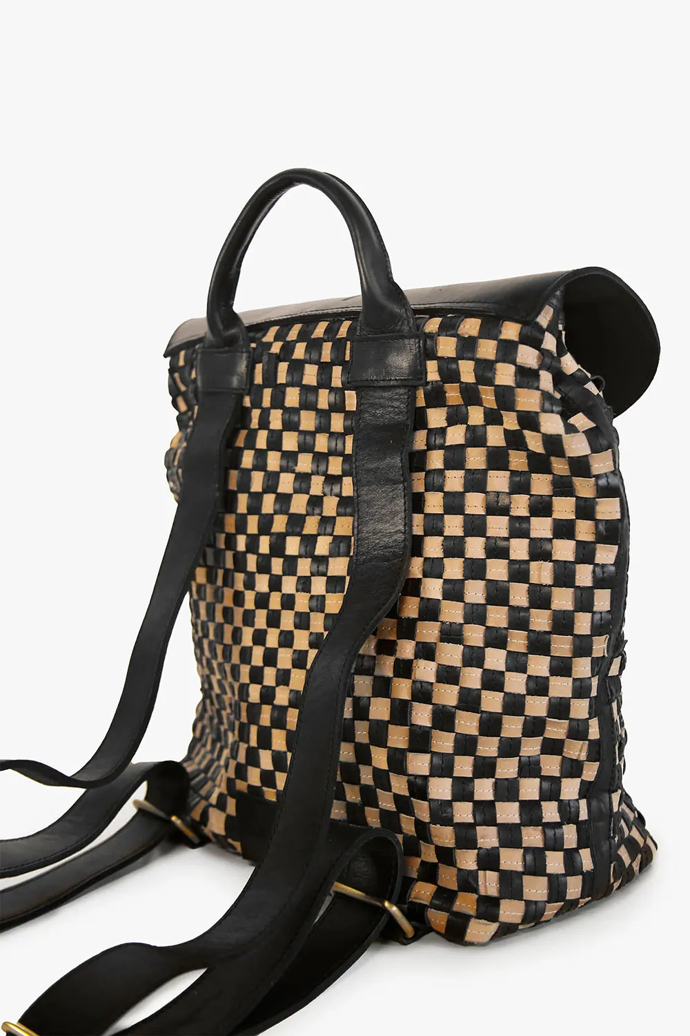 ELSA BASKETWEAVE BACKPACK - BLACK/TAN