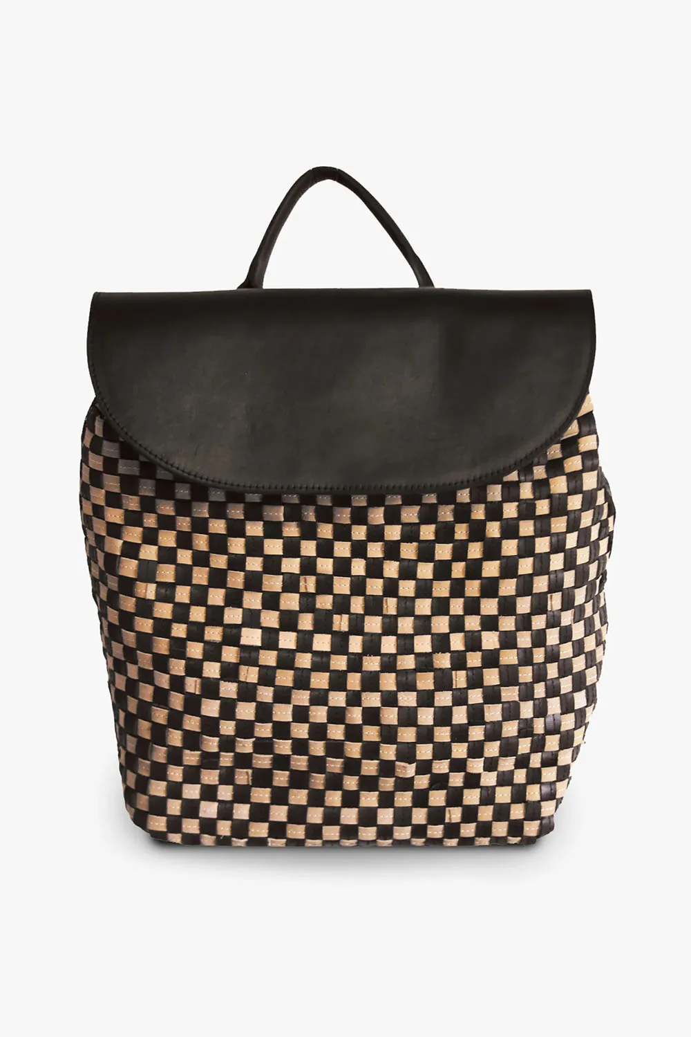 ELSA BASKETWEAVE BACKPACK - BLACK/TAN