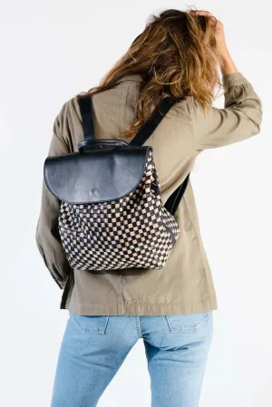 ELSA BASKETWEAVE BACKPACK - BLACK/TAN