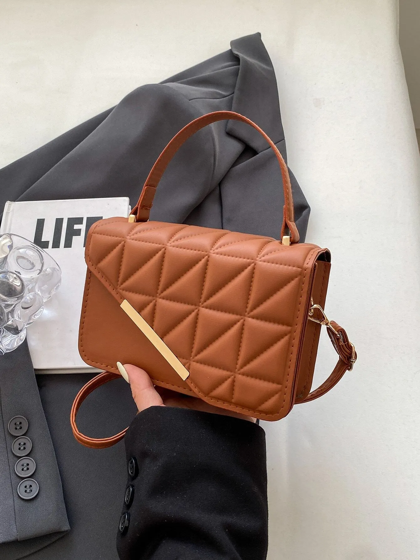 Exquisite,Elegant Portable Mini Stylish Flap Top Handle Bag With Adjustable Shoulder Strap For Female,For Lady Best Personalized Gifts For Women, Mom & Girlfriends