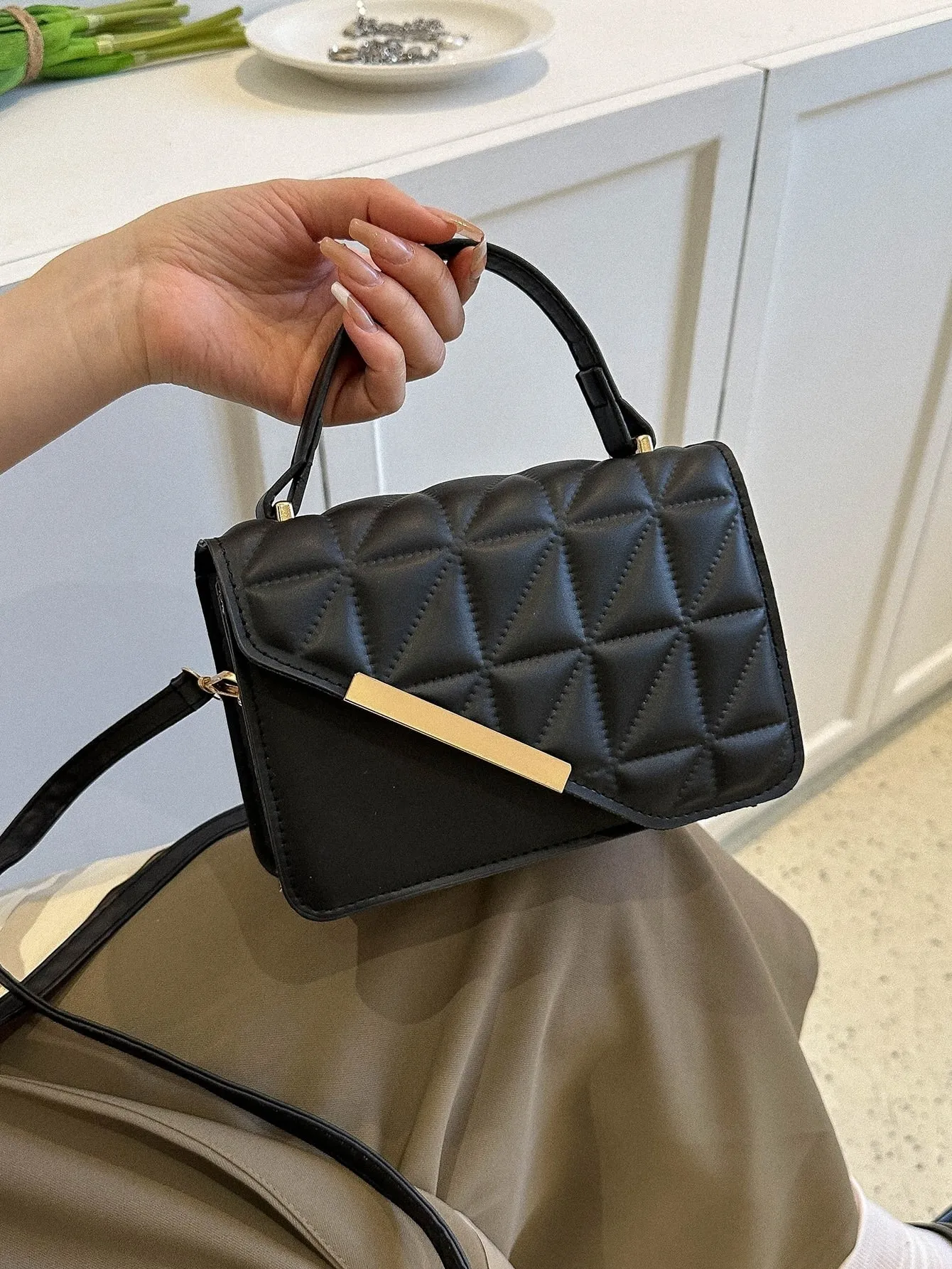 Exquisite,Elegant Portable Mini Stylish Flap Top Handle Bag With Adjustable Shoulder Strap For Female,For Lady Best Personalized Gifts For Women, Mom & Girlfriends
