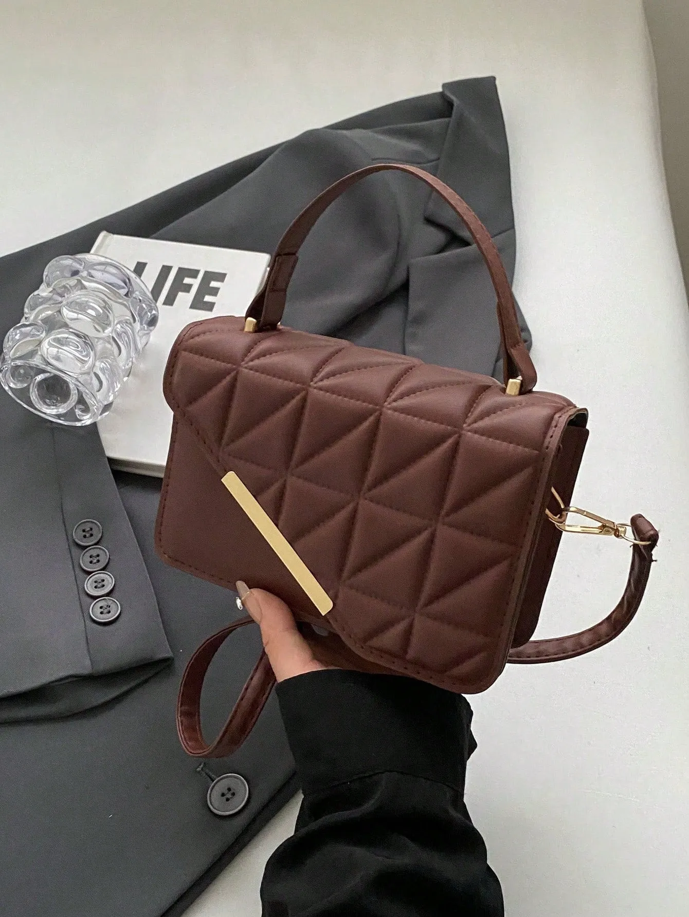 Exquisite,Elegant Portable Mini Stylish Flap Top Handle Bag With Adjustable Shoulder Strap For Female,For Lady Best Personalized Gifts For Women, Mom & Girlfriends