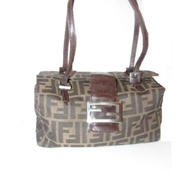 Fendi Ltd Ed Structured Lunchbox Purse Tobacco Zucca Print Leather Satchel