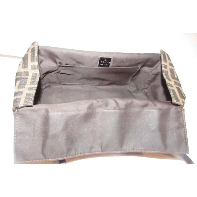 Fendi Ltd Ed Structured Lunchbox Purse Tobacco Zucca Print Leather Satchel