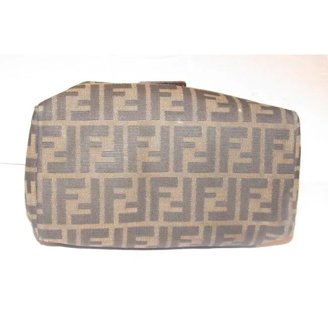 Fendi Ltd Ed Structured Lunchbox Purse Tobacco Zucca Print Leather Satchel