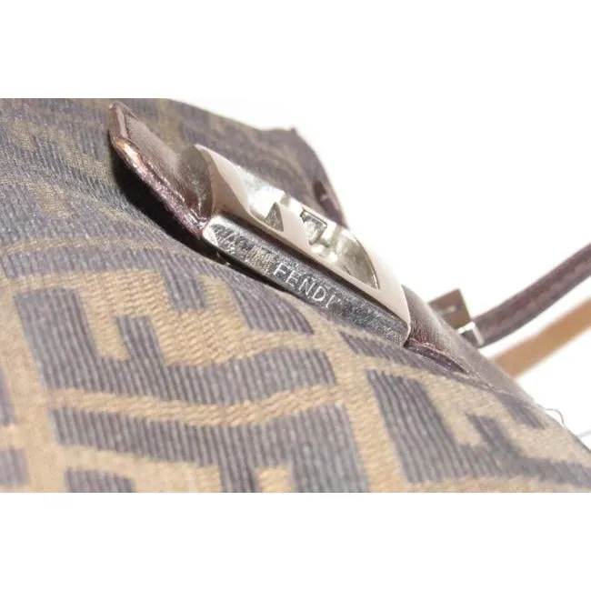 Fendi Ltd Ed Structured Lunchbox Purse Tobacco Zucca Print Leather Satchel
