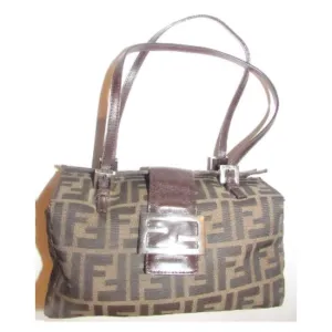 Fendi Ltd Ed Structured Lunchbox Purse Tobacco Zucca Print Leather Satchel