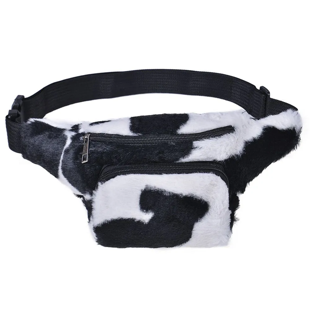 Festival Bumbag - Fluffy Black & White Cow Print