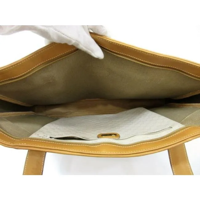 Gucci Vintage Ivory Coated Canvas With Camel Small G Logo Print And Camel Leather