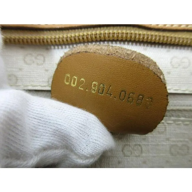 Gucci Vintage Ivory Coated Canvas With Camel Small G Logo Print And Camel Leather