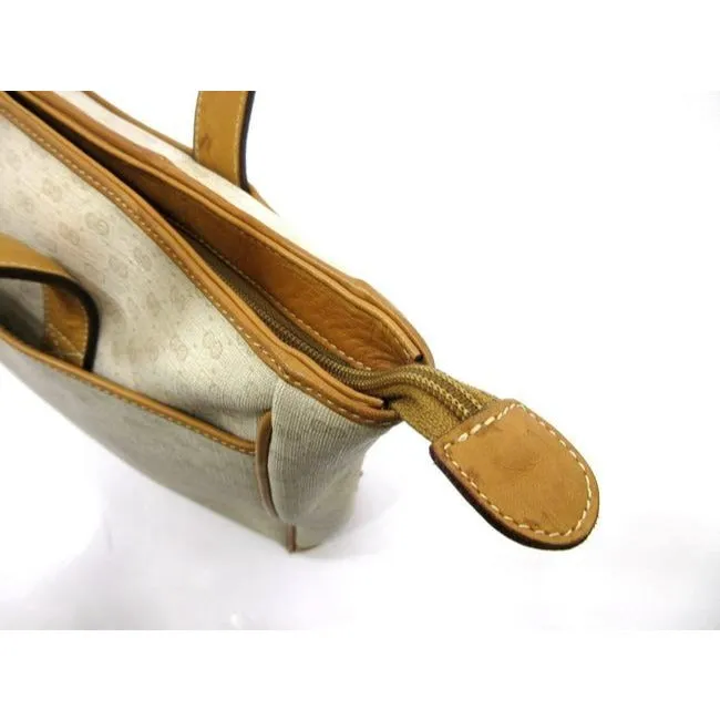 Gucci Vintage Ivory Coated Canvas With Camel Small G Logo Print And Camel Leather