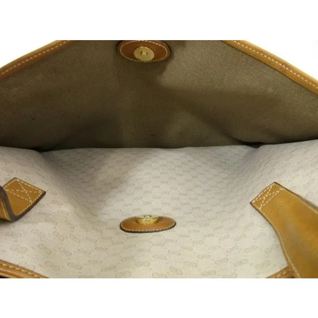 Gucci Vintage Ivory Coated Canvas With Camel Small G Logo Print And Camel Leather